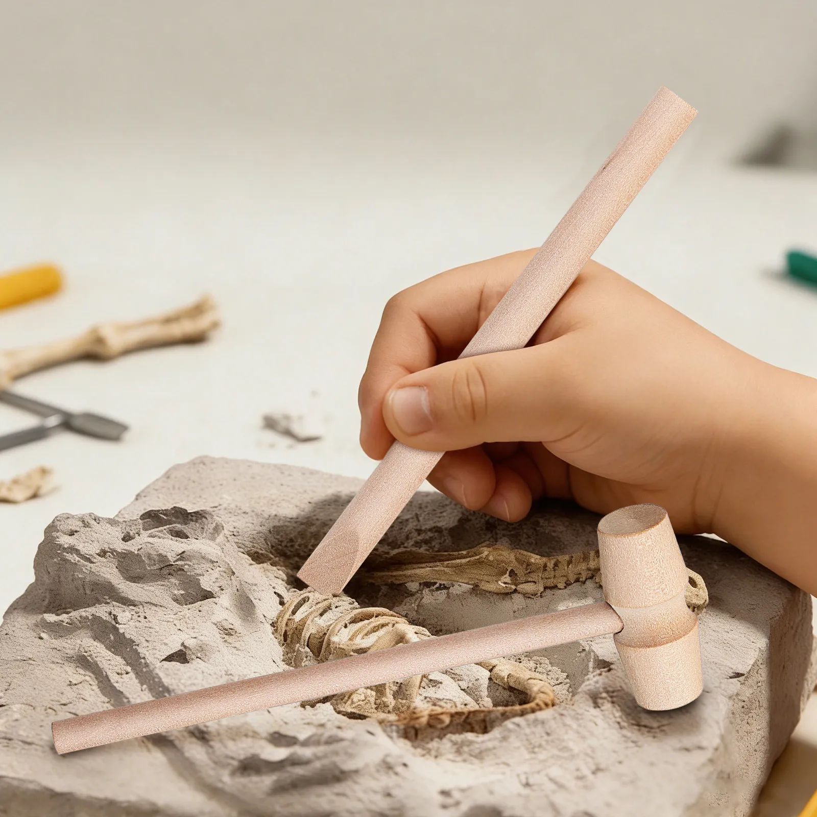 4Sets Archaeological Excavation Tools Mini Hammer Brush Chisel Educational Stem Dig Kit Kids Pretend Play Excavation Set