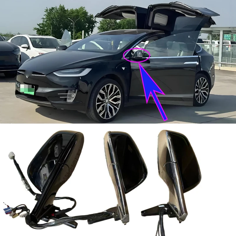 Car Rearview Mirror Assembly for Tesla Model X 2016-2020 with WIFI Antenna Heating and Folding Automatically Dimming Glass