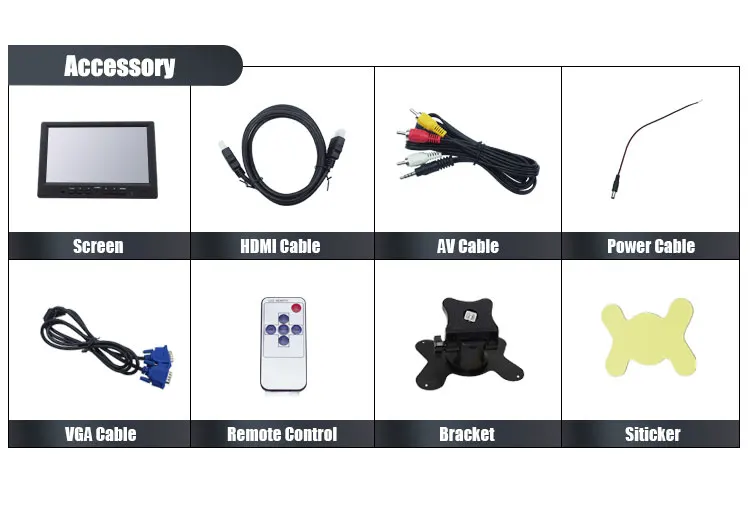 7 polegadas Digital HD 1024x600 TFT LCD Tela colorida para carro VGA/AV1/AV2 Vídeo para carro VGA