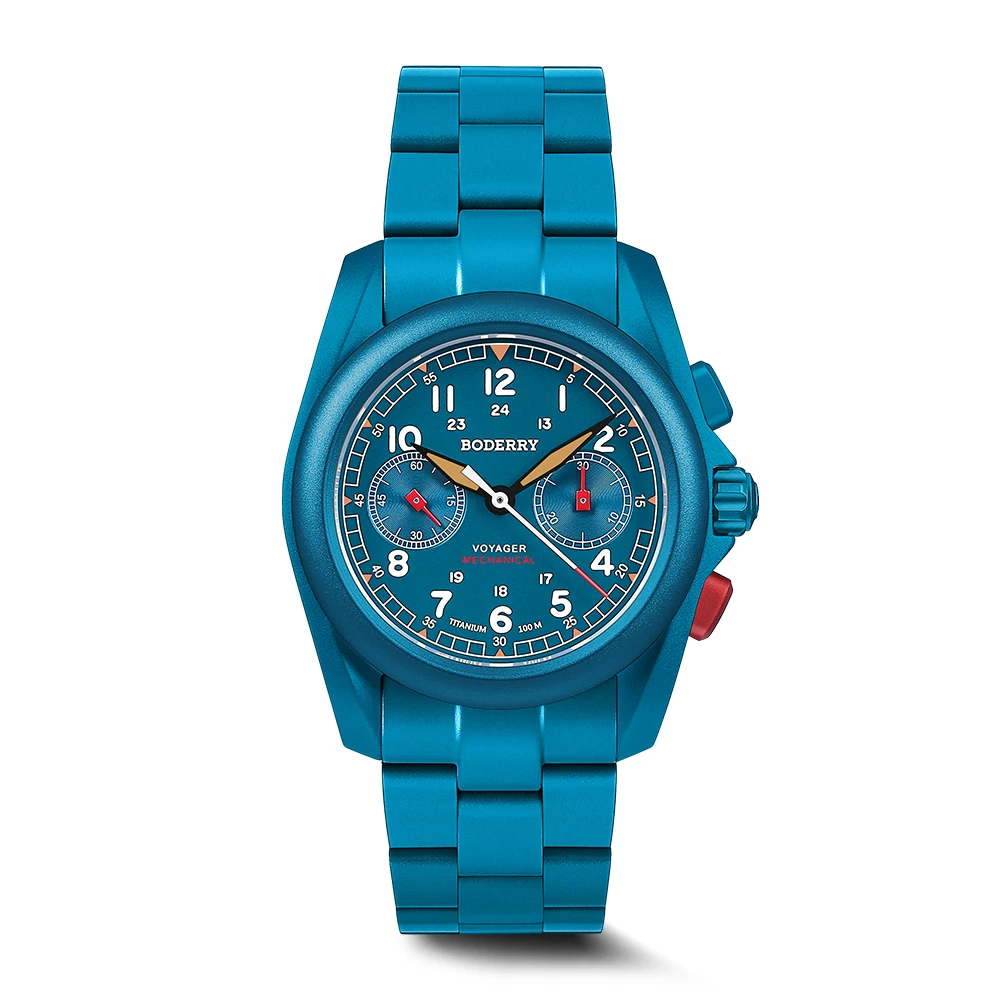 Boderry VOYAGER Field Watch Chronograph Titanium Mechanical 100M Water Resistant Wristwatch For Men