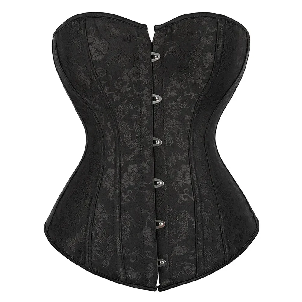 Women Corsets Lace-Up Overbust Bustiers Top Corselet Sexy Floral Lingerie Vintage Gothic Fashion Black Red Blue