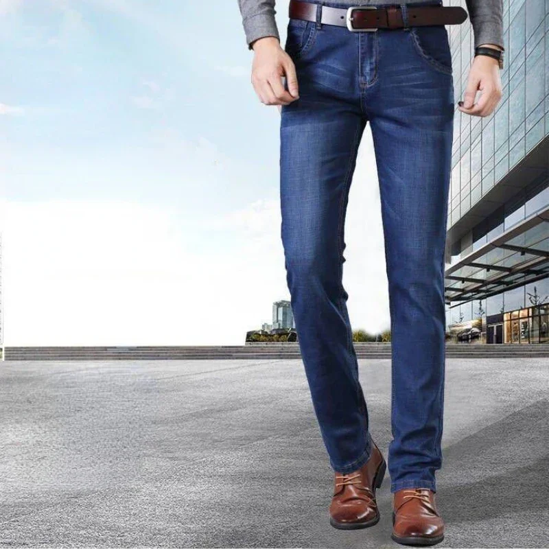 Pantalones vaqueros sueltos de talla grande para hombre, Pantalones rectos delgados, elásticos, delgados, de cintura media, ropa informal, Verano