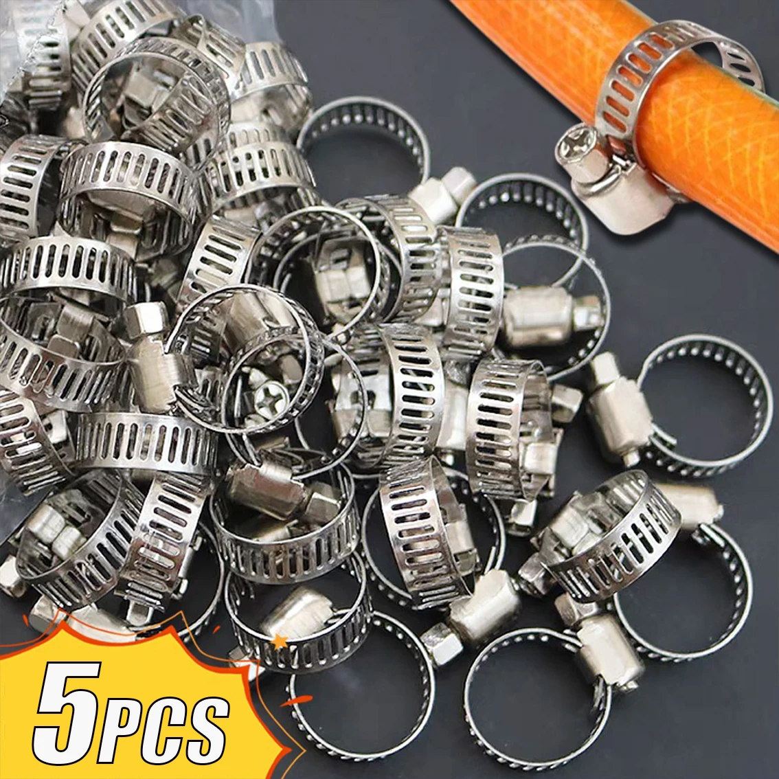 5Pcs 8-165mm Anti-oxidation Hose Pipe Clamps 201 Stainless Steel Hose Clips Fuel Water Pipe Clamps Worm Drive Spring Clamps