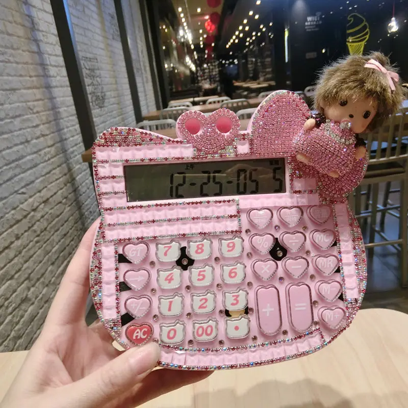 

Kawaii Miniso Hello kitty Calculator Stationery Creative Voice Cartoon Rhinestone Calculator Button Office For accounter Student