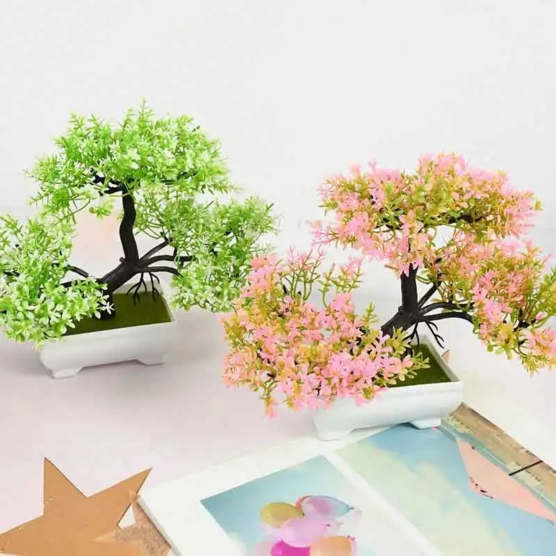 Artificial Plastic Pine Plants Bonsai Small Tree Pot Fake Plant Potted Flower Garden Arrangement Ornaments Room Home Table Decor