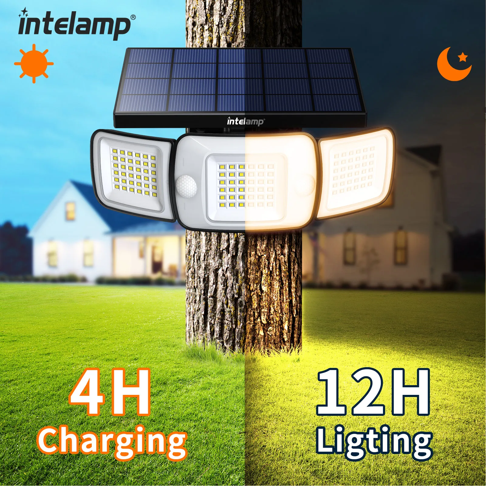 Intelamp Solar Outdoor Light Bewegingssensor Waterdichte Heldere Wall Street Lamp Voor Tuin Yard Path Garage Trap Veranda