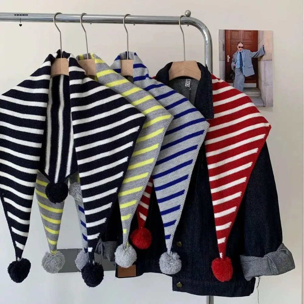 

Simple Plaid Triangular Knitted Shawl Thicken Long Wool Scarf Warm Korean Style Winter Cashmere Scarves Girl