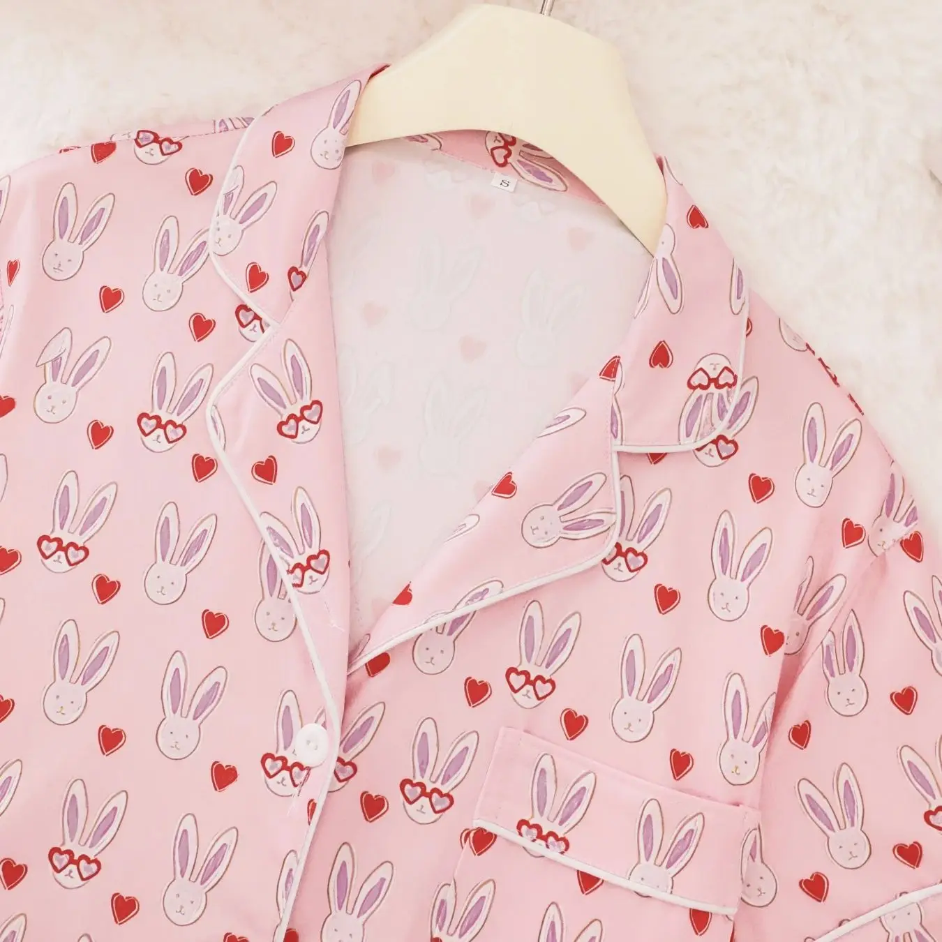 Girl Heart Pink Rabbit Love Sleepwear Summer Short Sleeved Shorts Two Piece Comfortable Casual Home Clothes view 3