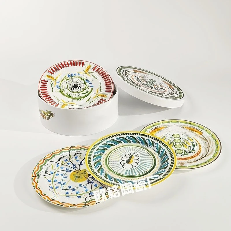 

Creative Hand Painted Ceramic Steak Plate Set 10 Inch European Western Food Plates Perfect for Home Daily Dining Use
