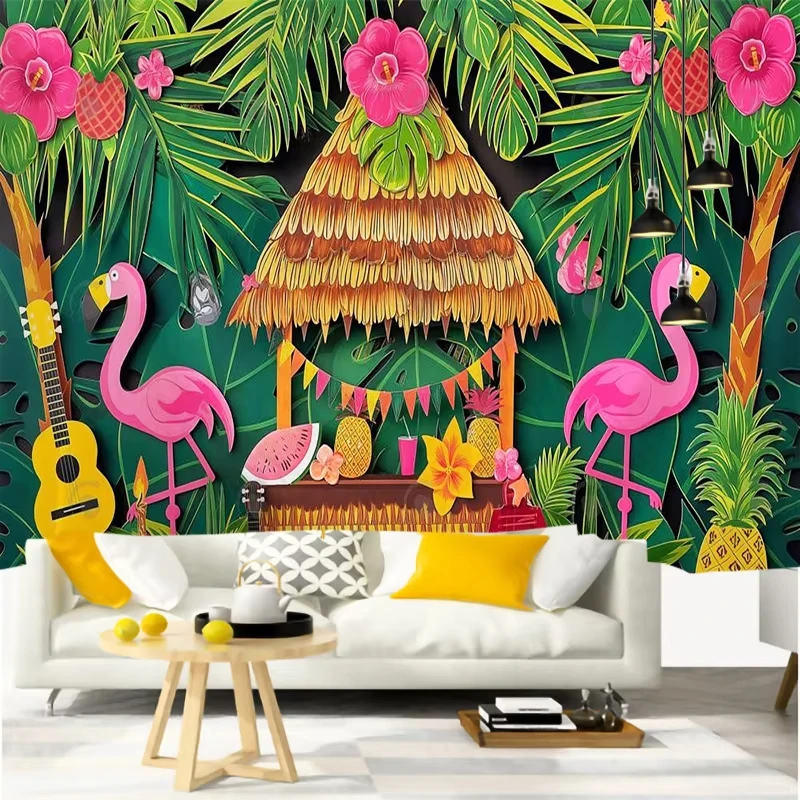 VIKAMA Sommer Tropische Fantasie Wandteppich Flamingo Tiki Bar ALOHA Totem Palm Wohnzimmer Party Hintergrund Raumdekoration