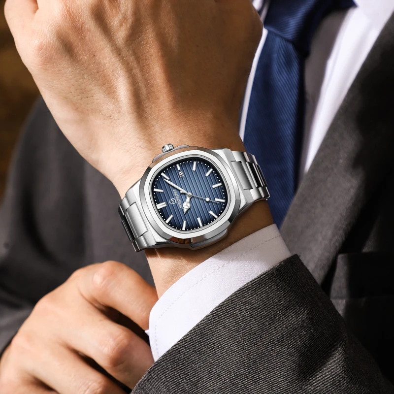 PENGAGAR Mode Vierkant Heren Quartz Horloge Waterdicht Lichtgevende Datum Roestvrij Staal Man Horloge Zakelijk Luxe Heren Horloges Reloj