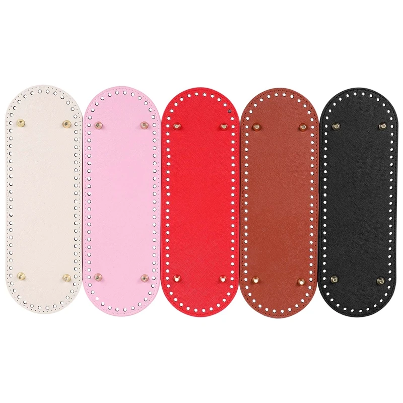 5 Pcs Oval Long Bag Bottom, PU Leather Nail Bottom Shaper Pad, Bag Cushion Base, Hand-Woven Bags Accessories With Holes