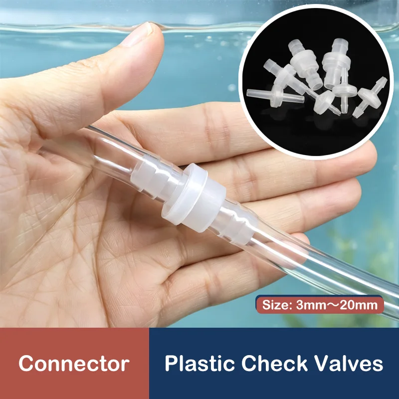 1~20P Universal One-Way Inline Check Valve 3~20mm Tool-Free Install Oil/Heat Resistant Built‑in Flow Arrow PP+304 Spring Valves