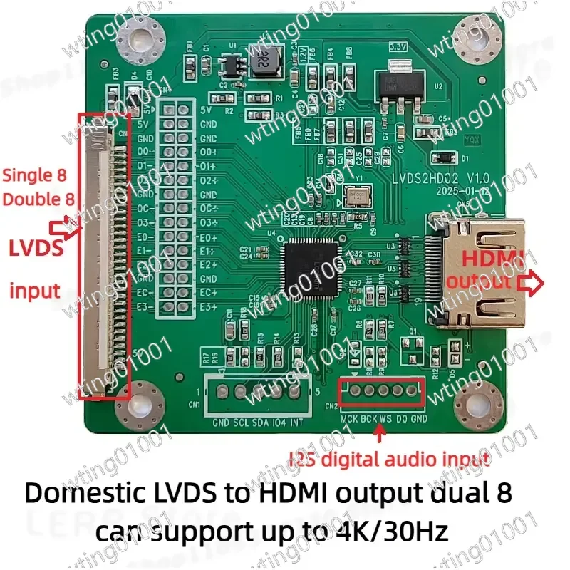 for LVDS to HDMI Adapter Board with LT2611UXC Chip 4K Resolution at 30Hz High Definition Video Converter Module for DIY