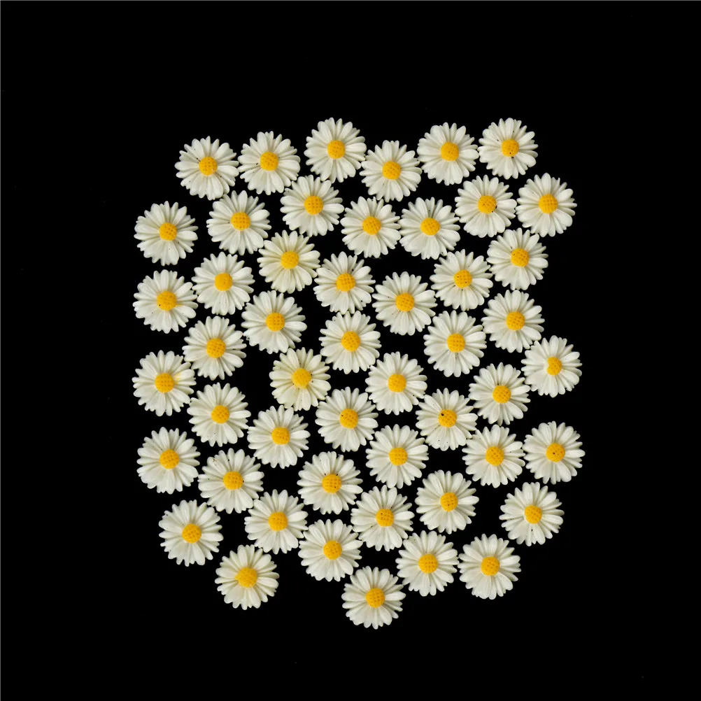 50PCS Daisy Flower Flatback Resin Cabochons Scrapbook Craft 10mm DIY Embellishments Phone Decor Headwear Accessories