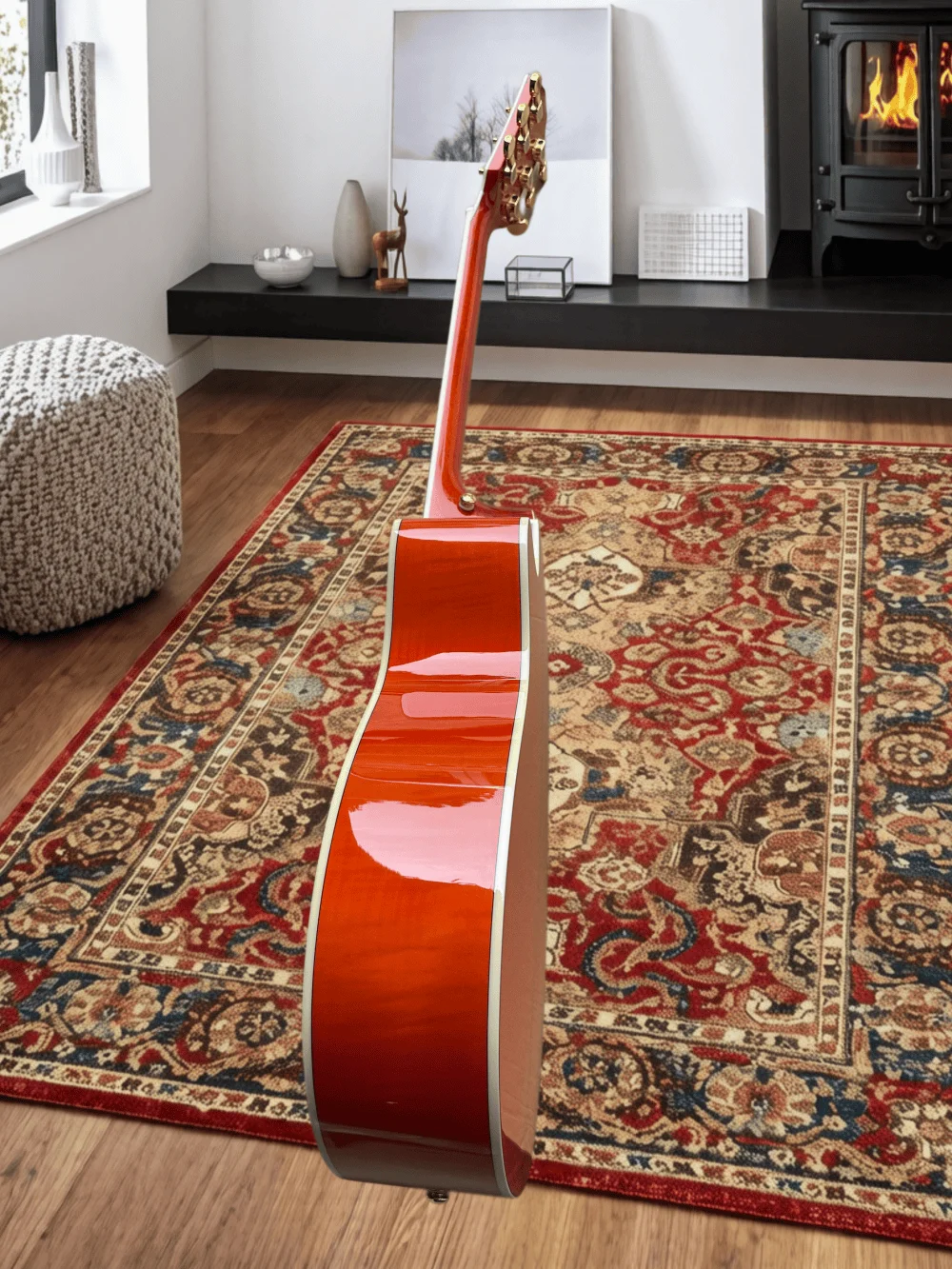 41-inch orange acoustic guitar, wooden guitar, Sitka Spruce solid wood, maple back and sides, rosewood fingerboard