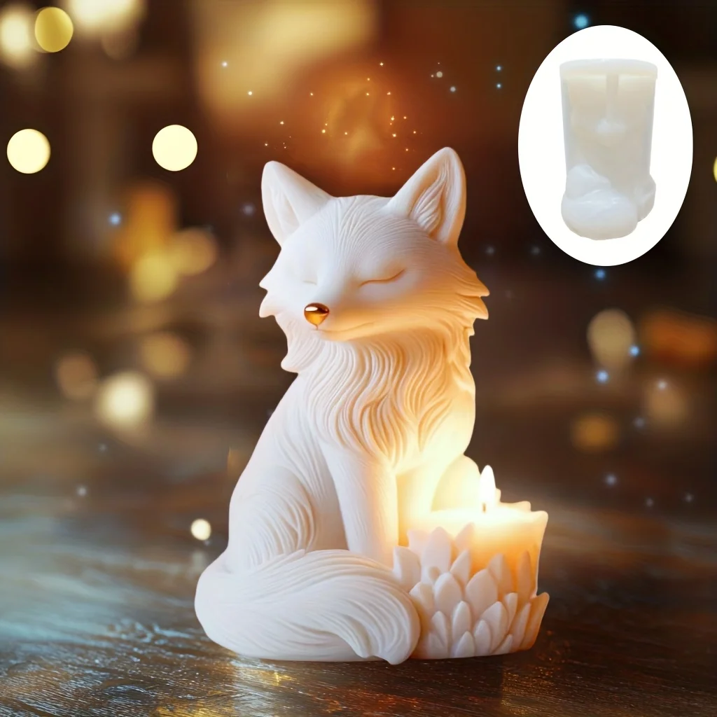 Elegant Fox Shape Candle Mold Silicone Mold Cute Eyes Closed Little Fox Scented Candle Mould Cute Fox Resin Plaster Cement MoldS