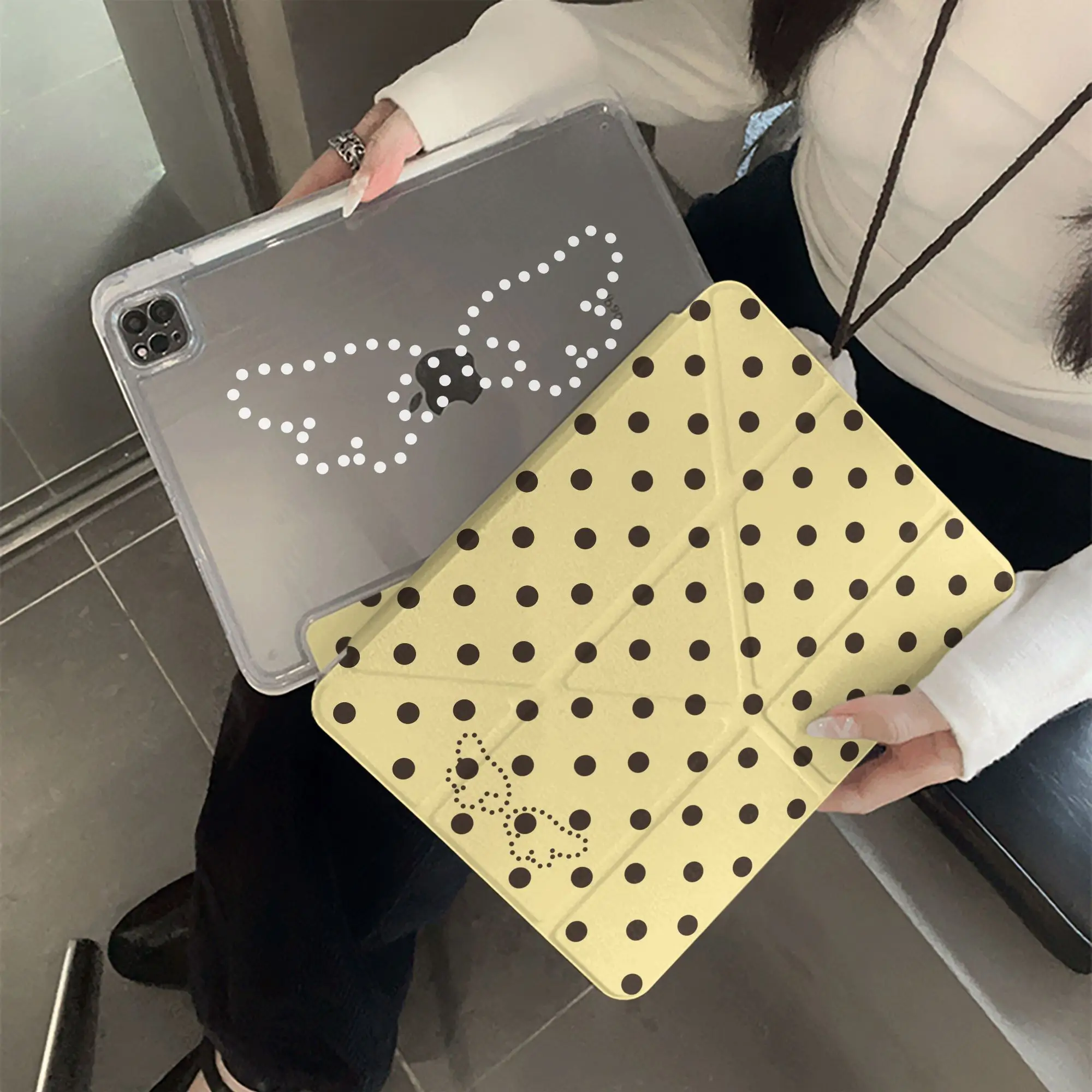 Korea Yellow Dots Angel Wing Y2K Tablet Case For iPad Pro 13in 11th M5 M4 12.9in A16 7/8/9/10th Air4/5/6/7 11in M2 M3 Mini Cover