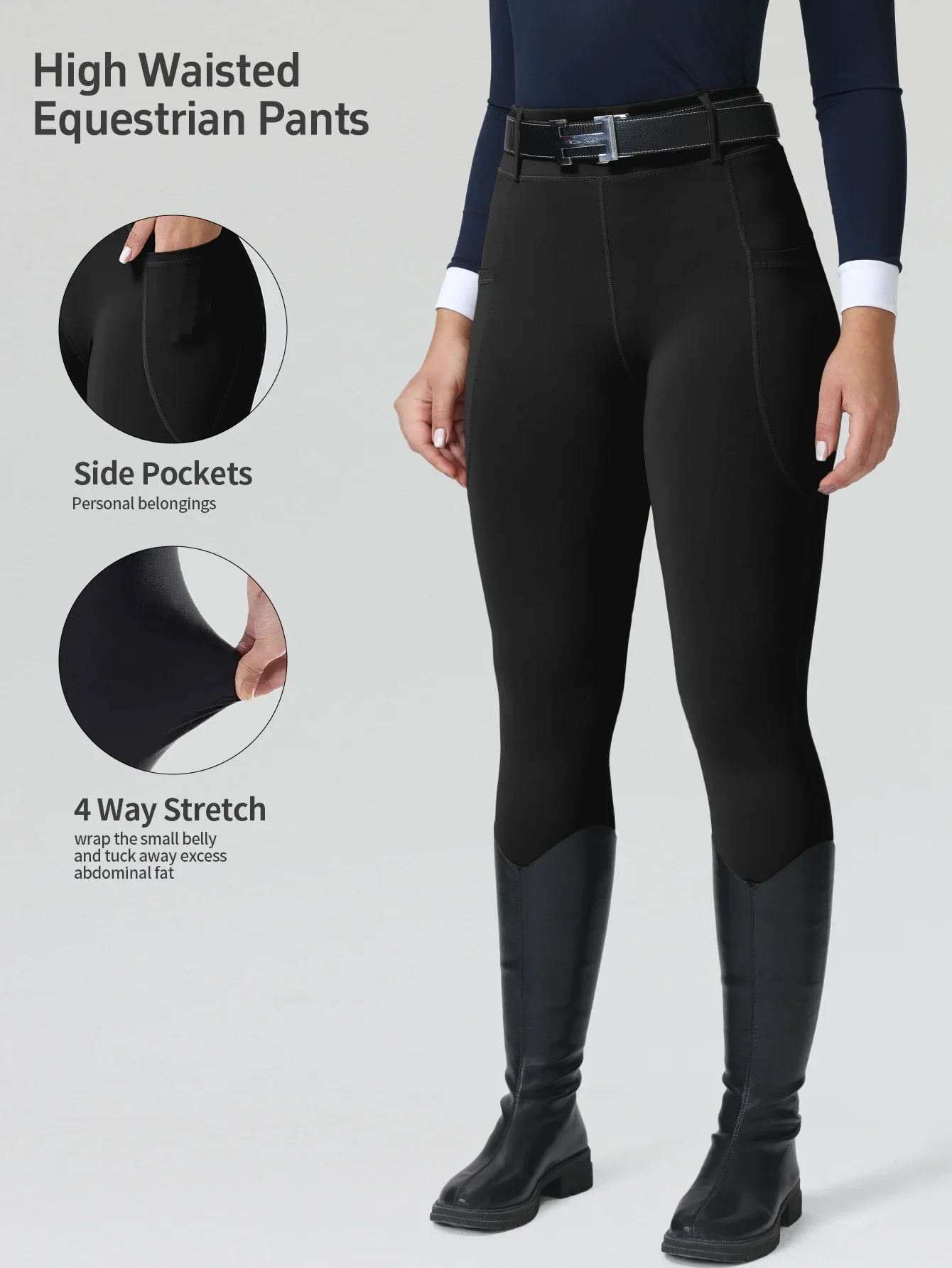 Women Professional Equestrian Riding Breeches Full Seat Silicone Anti-Slip Wear Resistant Horse Riding Pants with Side Pockets
