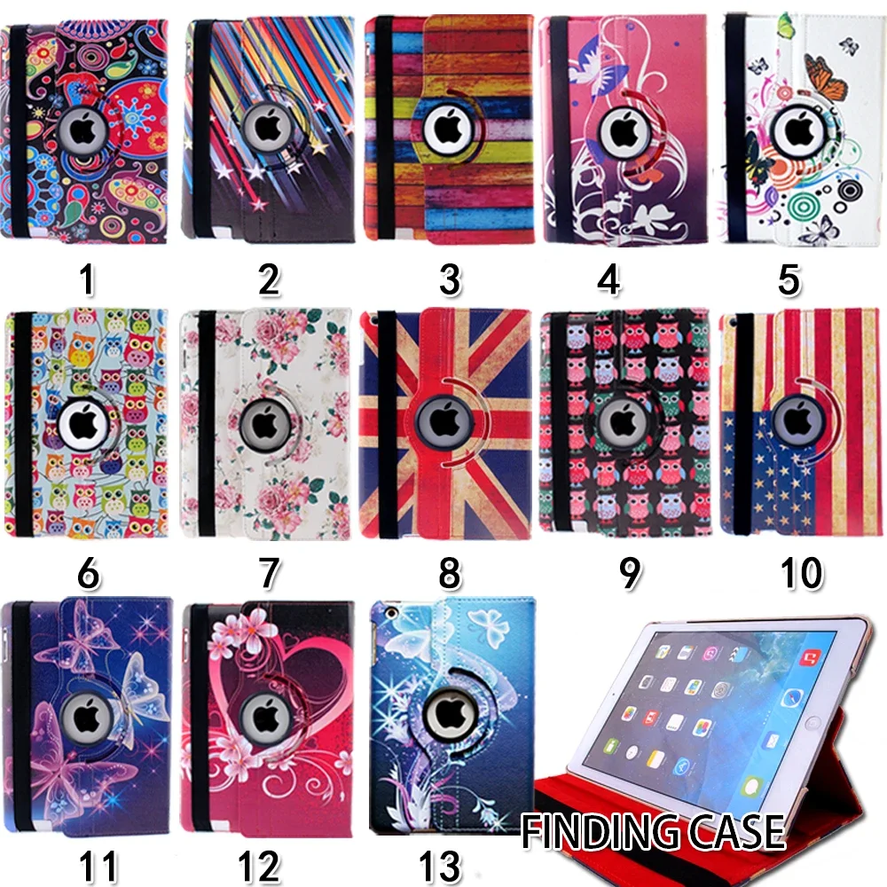 

Printing Multicolor 360 Rotating Flip PU Leather Case Cover for IPad 2 / 3 / 4 Smart Tablet Auto Sleep/Wake Stand Holder Cases