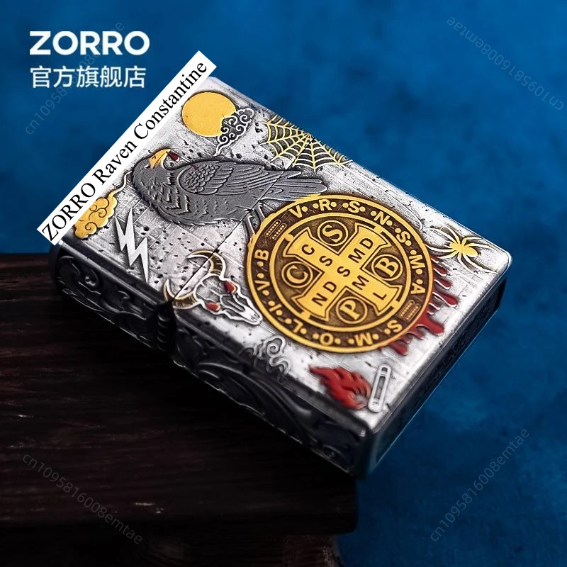 Briquet à essence ZORRO New Crow Constantine 2026, briquet classique coupe-vent à roue d'allumage, accessoires pour cigarettes, cadeau pour homme