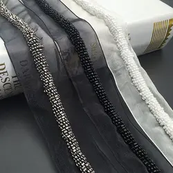 Handmade Beaded Rope Braid Lace Trim Mesh Ribbon Black and White Beaded Clothing Shoe Hat DIY Accessories