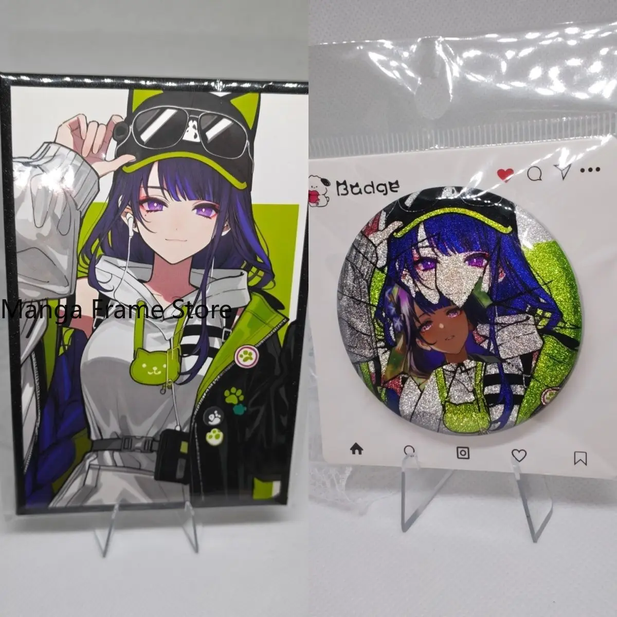 Genshin Impact Raiden Shogun, insignia de doble brillo de 58 mm, tarjeta de arte, figura de anime de alta definición, para decorar escritorios, colección, regalo para fans de Halloween.
