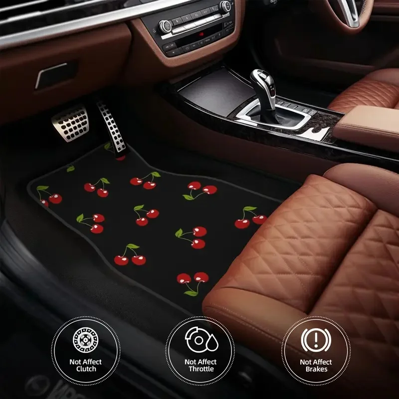 2D Plane 4pcs Set Full Red Cherry Pattern Car Floor Mats, Durable Carpet. Fits Sedans, SUVs And Trucks, All-season Protection Fo
