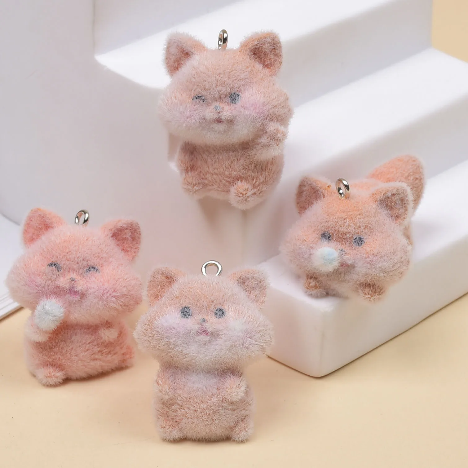 

20pcs 3D Flocking Cute Fox Doll Cartoon Animal Resin Charms For Keychain Necklace Earrings Making DIY Jewelry Accessories