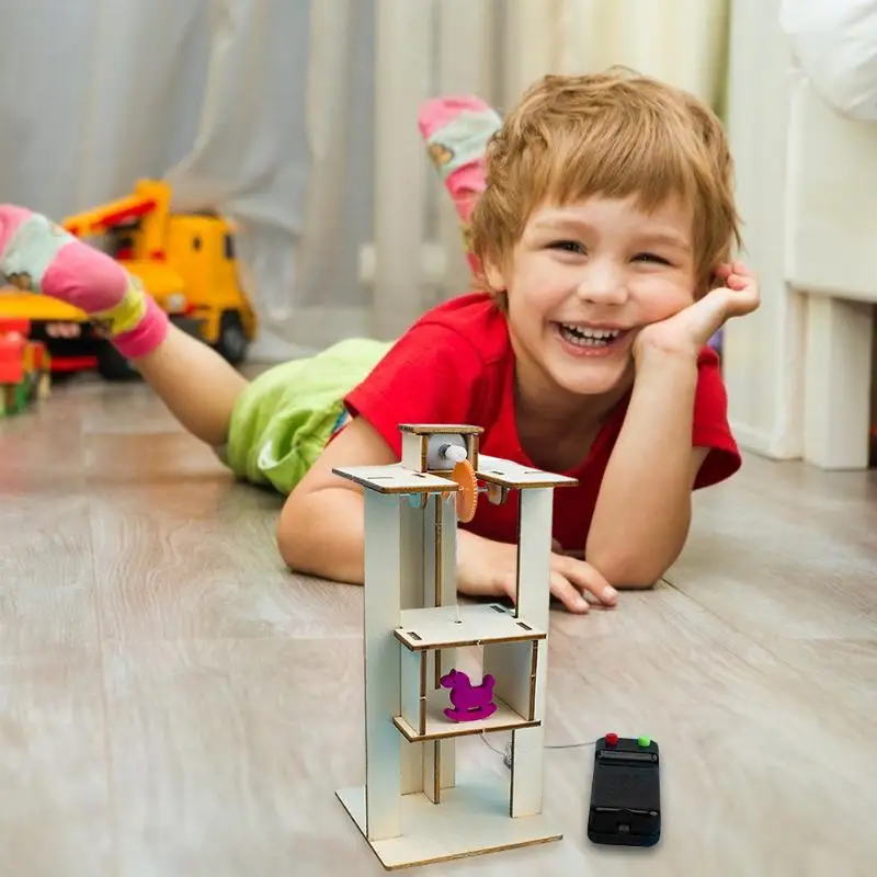 Principio di funzione dell'elevatore in legno per adolescenti giocattoli per ascensori elettrici assemblati fai da te per kit di materiali per esperimenti scientifici per bambini