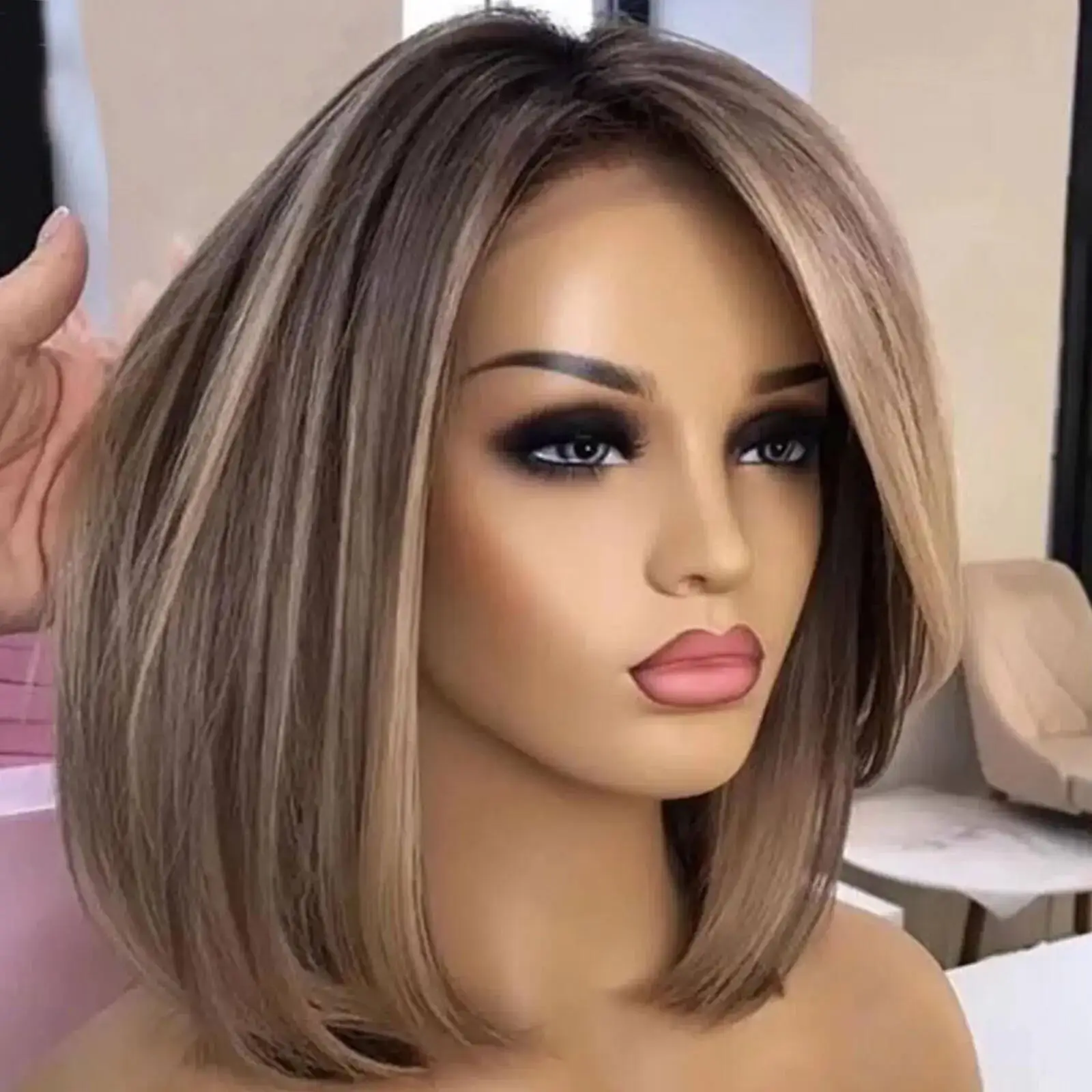

Glueless Soft Bob 14inc Highlight Blonde Straight 5x5 Silk Base Jewish Human Hair With BabyHair HD Lace European Hair Preplucked