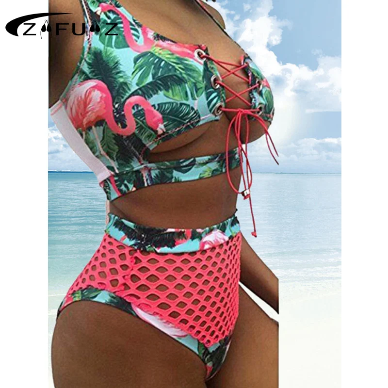 2024 Women Tankini Swimsuit Bikinis Set Sexy Bandeau Push Up African Print Thong Cross Lace Up Swimwear Biquini Bathing Suit