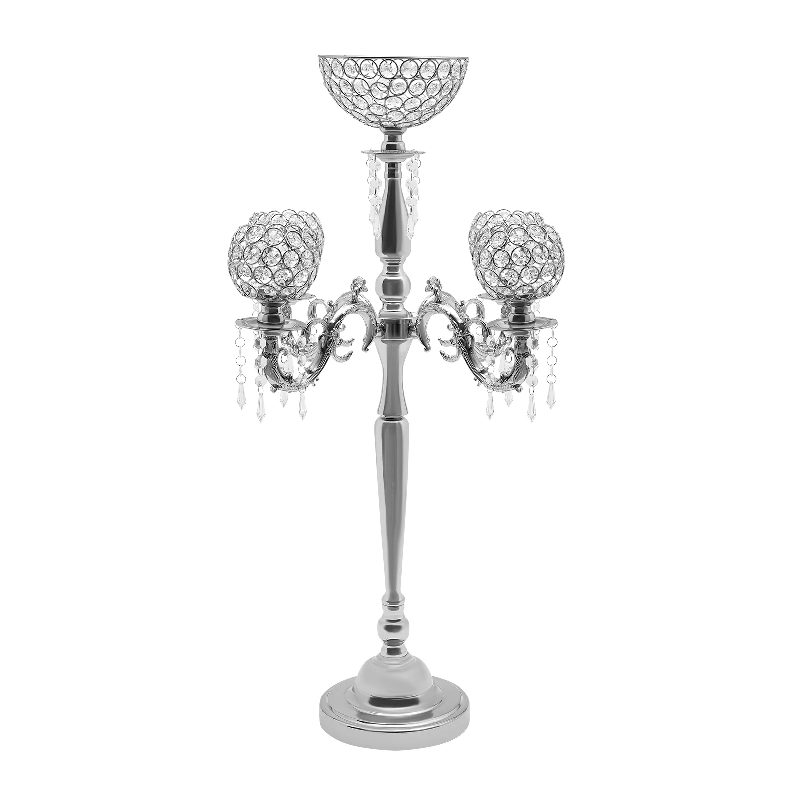 

5-Head Candle Holder with Crystal Beads, Iron Art, and Flower Vase, Decorative Centerpiece for Weddings, Birthdays, and Special