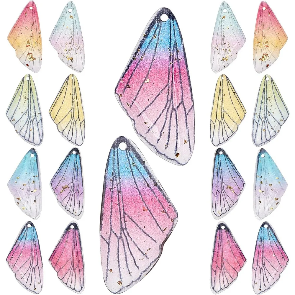 32Pcs 8 Colors Butterfly Wings Pendants Transparent Resin Insect Wing Dragonfly Wing Charms with Gold making kit