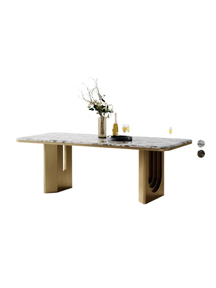 Italian light luxury marble dining table rectangular snow mountain flying fox luxury stone microcrystalline stone minimalist