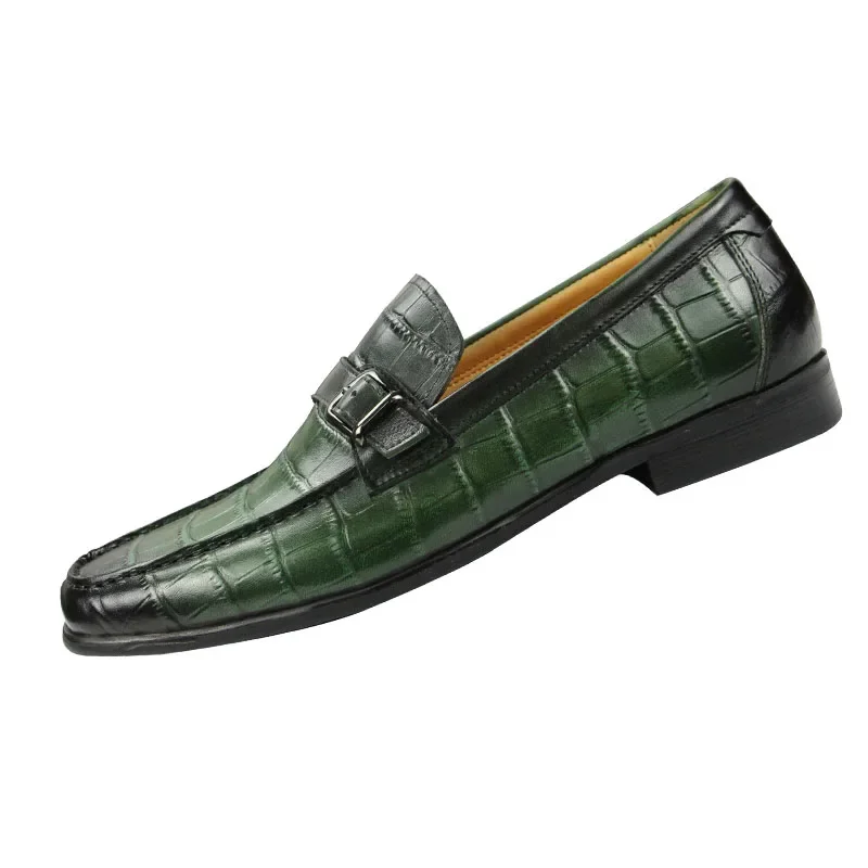 Luxury Man Loafers High Quality Green Shoes Items for Men Fashion Slip-On Handmade Sewing Metal Buckle Casual Shoe  Breathable