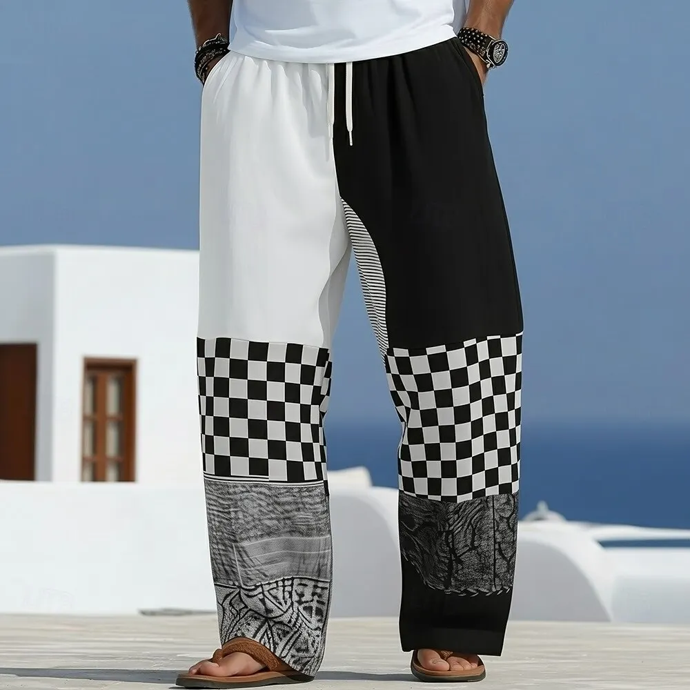 

Men's Casual 3D Printed Loose Wide Leg Pants Elastic Drawstring Waist Lightweight Soft Trousers With Pockets For Daily Wear