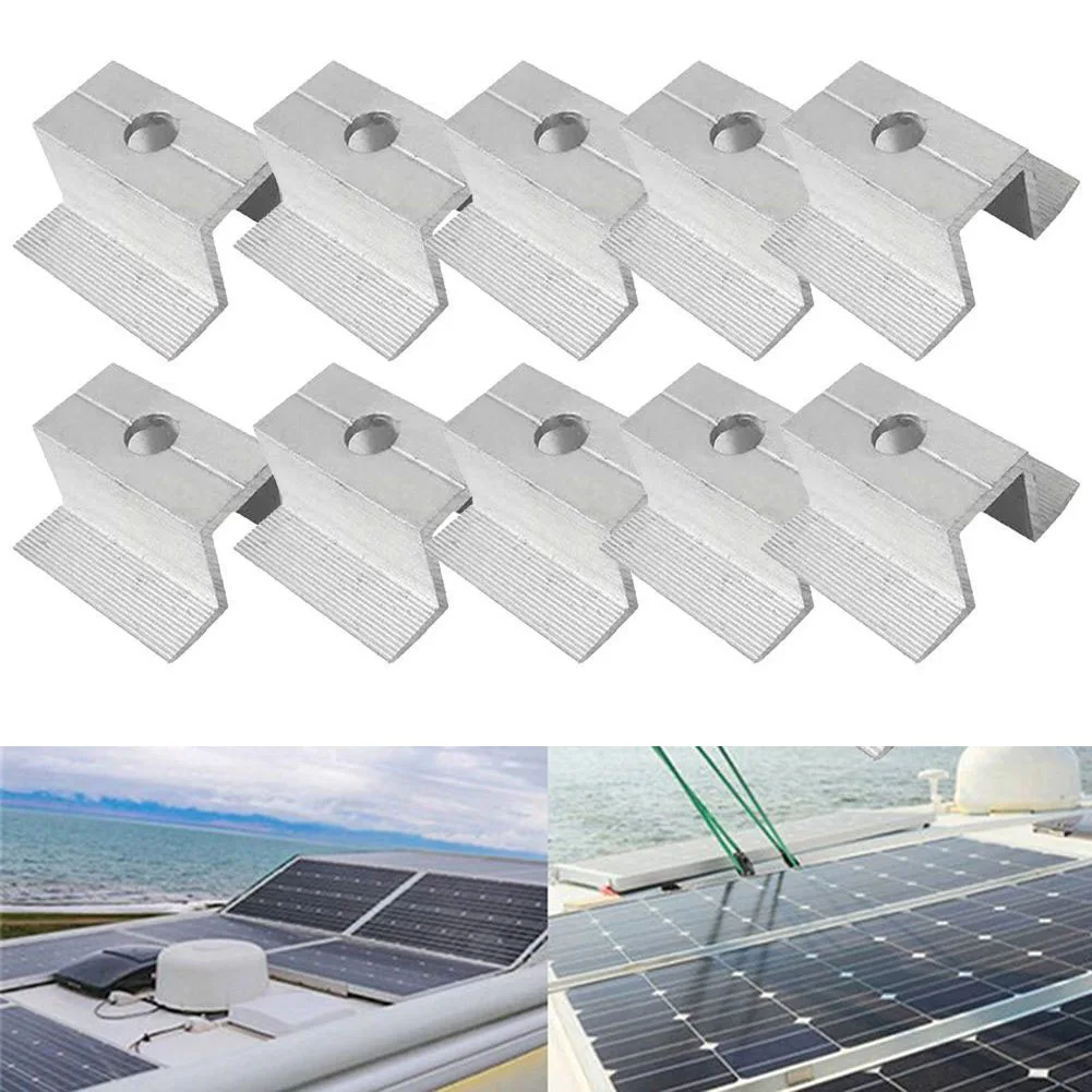 10Pcs Solar Middle Clamp PV Modules Cleaning Clips For Frame Height 25-50MM Aluminum Alloy Solar Power Solar Accessories Parts