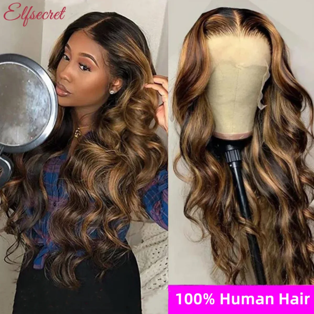 Highlight Ombre Lace Front Wig Human Hair 13x4 Transparent Lace Frontal Wigs Pre Plucked Body Wave Honey Blonde Wigs for Women