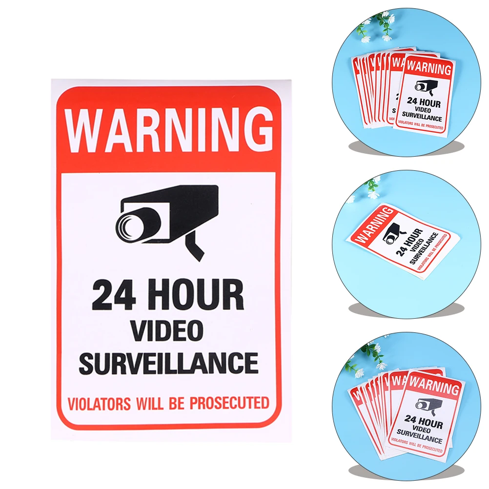 20pcs Video Surveillance Sign Stickers Security Warning Decals for Home Outdoor Cars Easy Install Smooth Surface