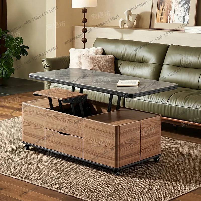 Factory Direct Sales Multifunctional Sintered Stone Lift-Adjustable Coffee Table Dining Table Dual-Purpose Mobile