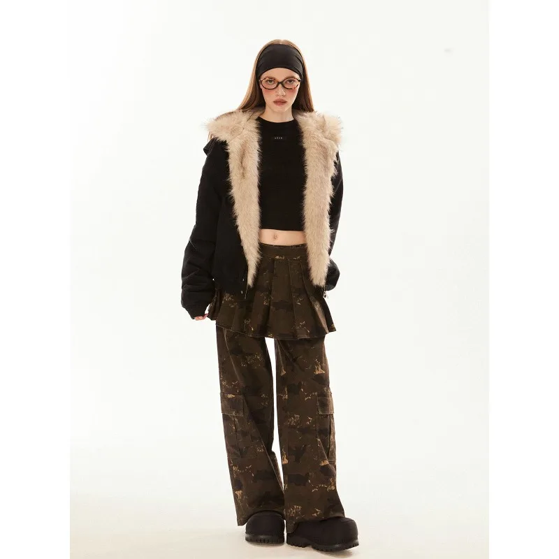 Pelzkragen-Kapuzen-Baumwolljacke für Damen, warmer amerikanischer Street-Style-Winter, High-End-Mantel, Damenbekleidung