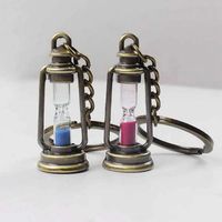 Metal Craft Metal Hourglass Keychain Nostalgic Lightweight Kerosene Lamp Hourglass Retro Car Hourglass Pendant Children's Gift