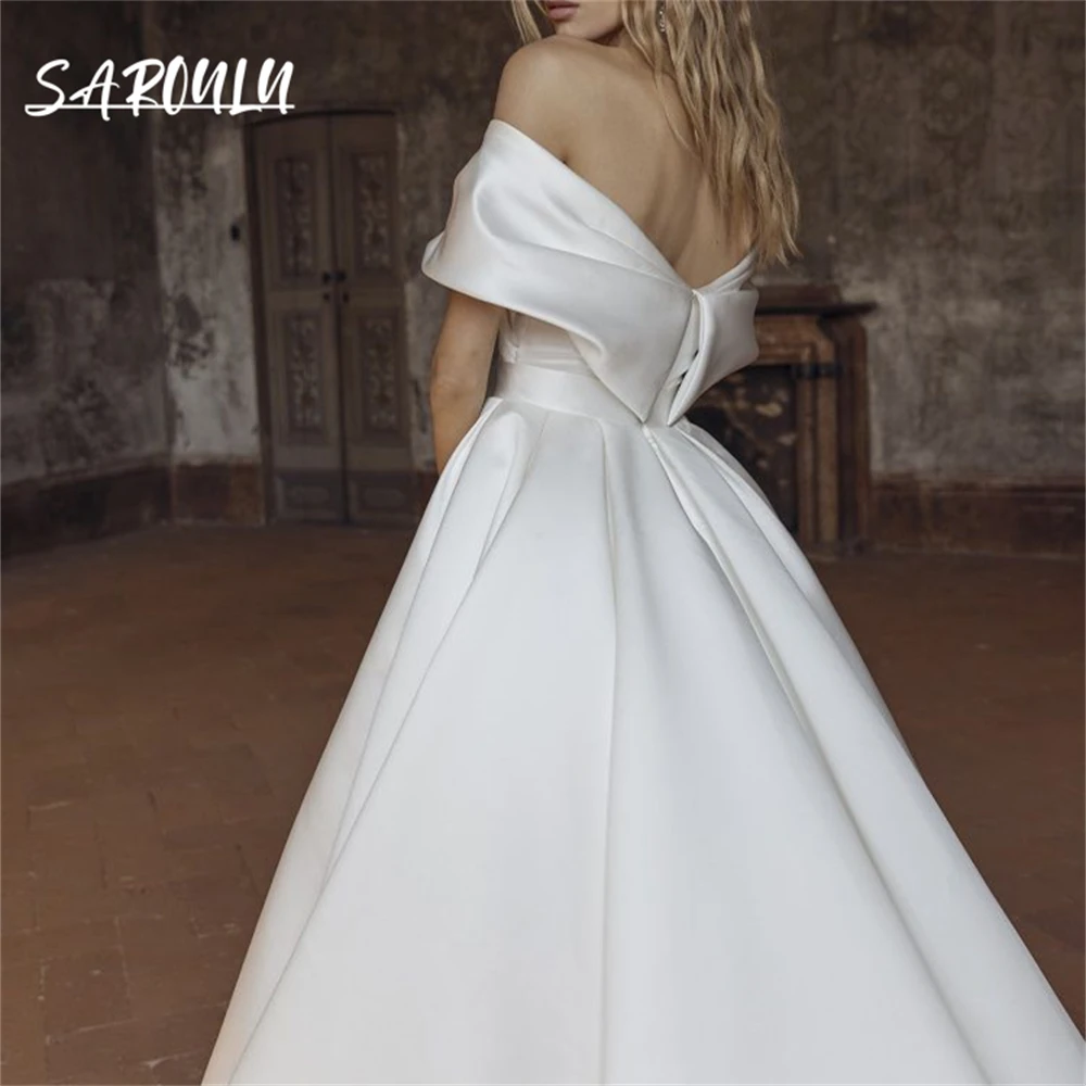 Elegant Satin Ballgown Wedding Dress Strapless Vintage Long Bride Dresses Robe De Soriee Zipper Simple Maxi Bridal Gown