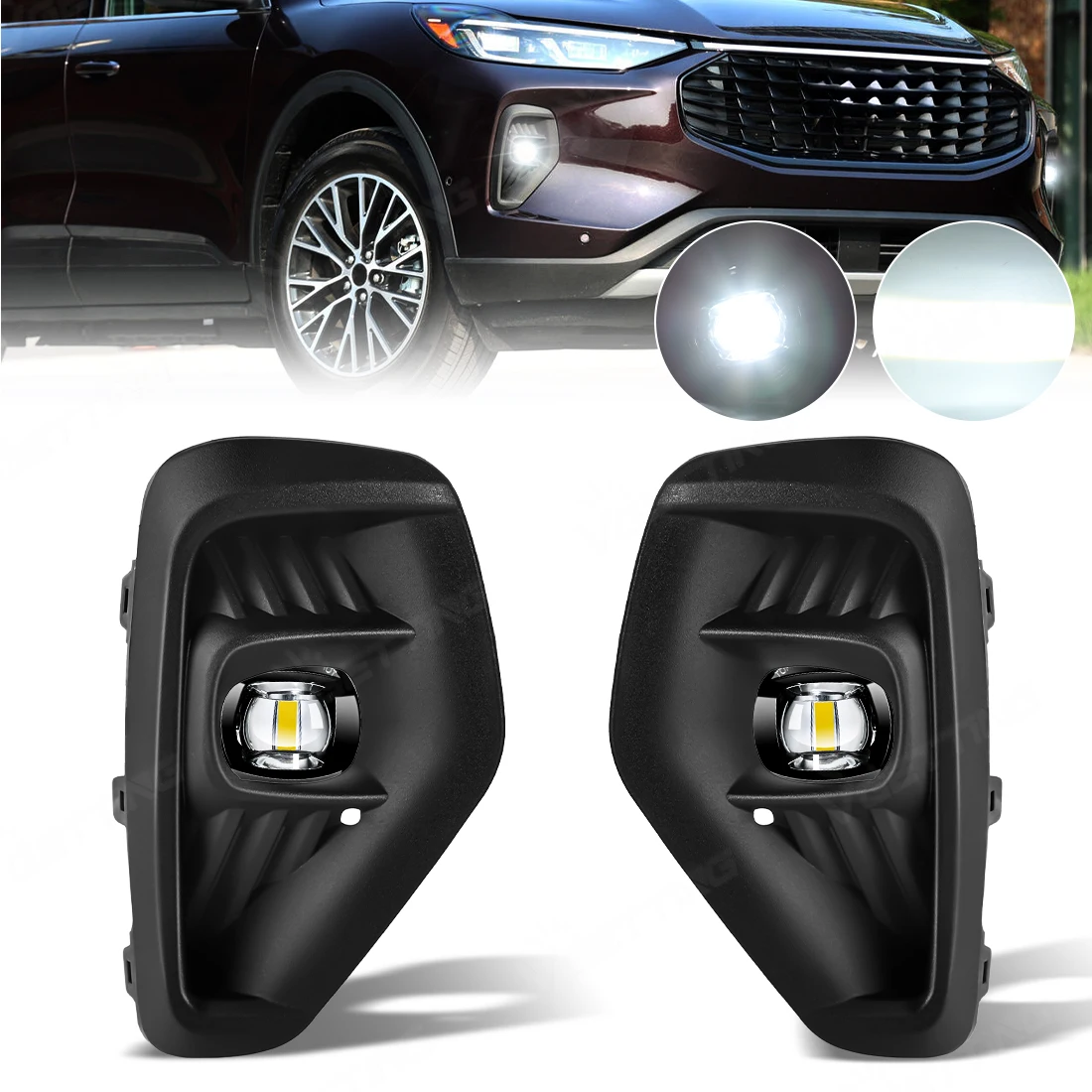 For Ford Escape 2023 2024 2025 Front Fog Lamp LED Headlight With Covers Switch Wiring Foglight White Yellow Car Accessories 12V