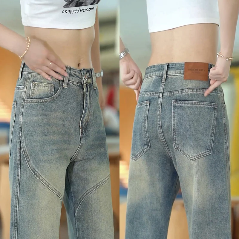 

Мужские джинсы в американском стиле, прямые, свободного кроя, повседневные, модные, городские, с множеством карманов, с высокой талией, длинные брюки из хлопка