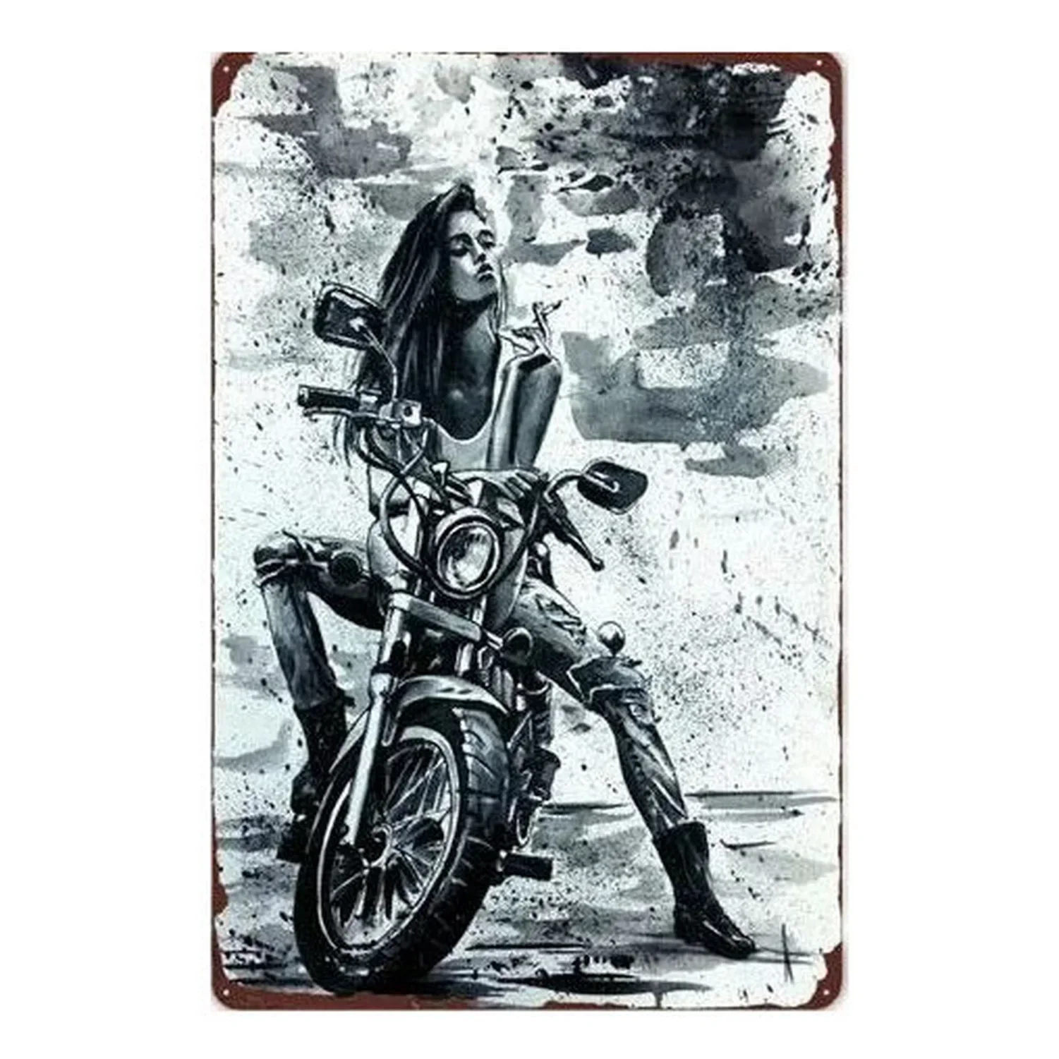 Pinup Motorcycle Metal Tin Signs Plaque Wall Decoration Vintage Art Posters Iron Painting for Man Cave Home Cafe Garden Club Bar