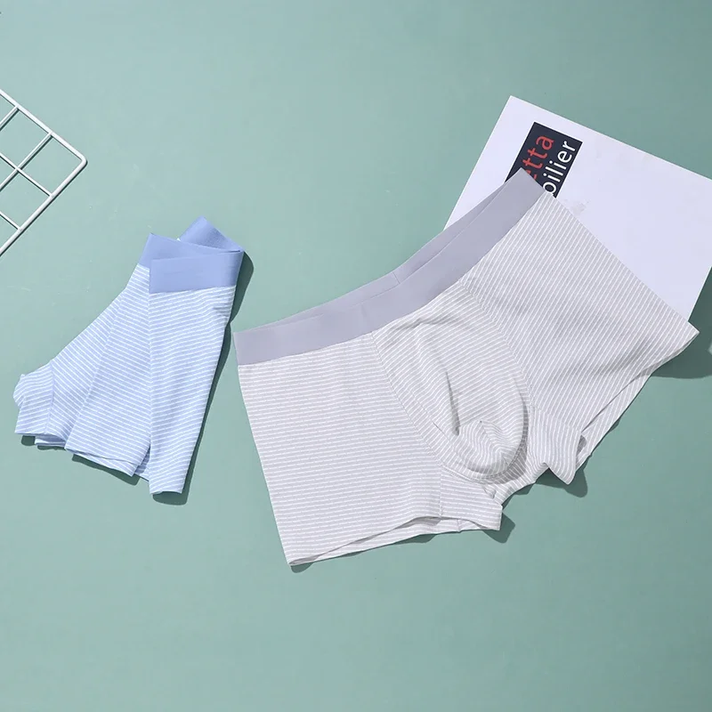 Paquete de 3 ropa interior para hombre, Boxers para hombre a rayas de Jacquard de algodón mezclado sin costuras, transpirables, de secado rápido,