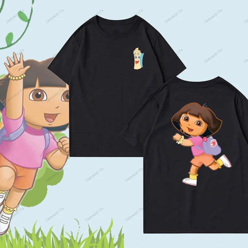 دورا المستكشف لطيف Harajuku الكرتون نمط تي شيرت للجنسين النساء الرجال بلايز عالية الجودة القطن البلوز الرجال الملابس #4