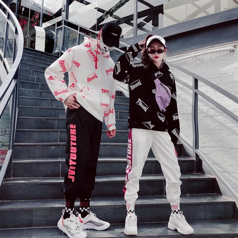 Nowe modne spodnie hip-hopowe dla mężczyzn i kobiet, spodnie typu joggers z wysokim stanem, codzienne czarne spodnie damskie.